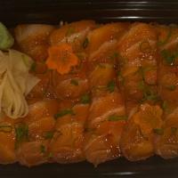 Sake Don · Marinated salmon over rice come w/ miso soup