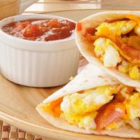 Breakfast Burrito with Bacon · Delicious Breakfast Burrito prepared with a warm flour tortilla filled with Bacon, sautéed b...
