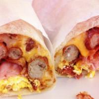 Breakfast Burrito with Sausage · Delicious Breakfast Burrito prepared with a warm flour tortilla filled with Sausage, sautéed...