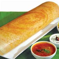 Plain Dosa · Classic South Indian thin crepe made of rice & lentil. Served with chutney & sambar.