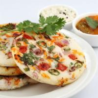 Mix. Veg. Uthappam · South Indian soft pancake made of rice & lentil topped with mixed vegetables.