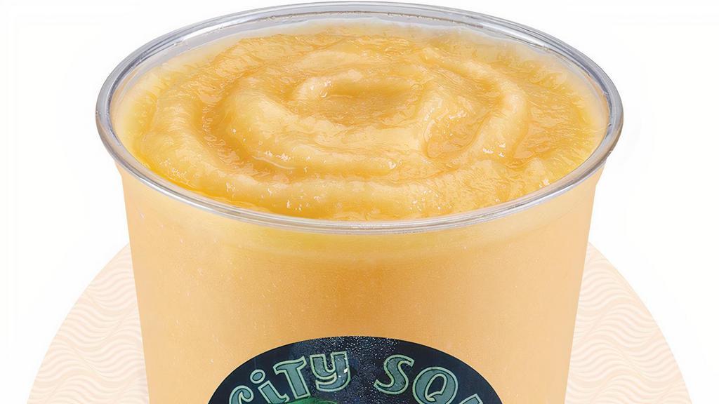 Peach Mango · Peaches, mango, and agave nectar blended with ice.