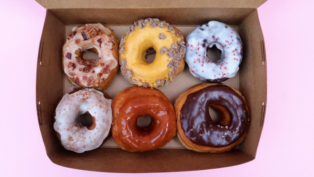 Half-Dozen Assorted Donuts · Popular. Six of the daily flavors available. Baker's choice. For orders of 36 donuts or more, A minimum of 24 hours notice is required.