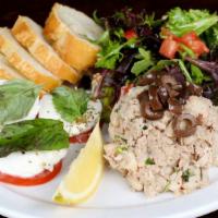 South Beach Salad · Mixed greens, tuna, green onion, tomatoes, fresh mozzarella, basil, olives, and virgin olive...