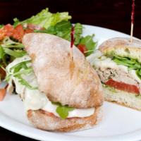 Tonno Sandwich · Tuna, white beans, green onions, basil, and extra virgin olive oil. Served with mix green an...