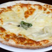 Quattro Formaggi Pizza · Vegetarian. Gorgonzola, mozzarella, provolone, brie, and basil.