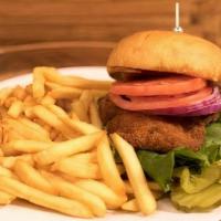 Fried Chicken Burger Meal · Chicken breast fried & served on brioche with French fries