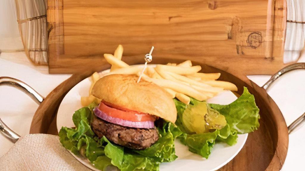Basic Burger Meal · 6 oz seasoned angus ground chuck burger served with french fries.