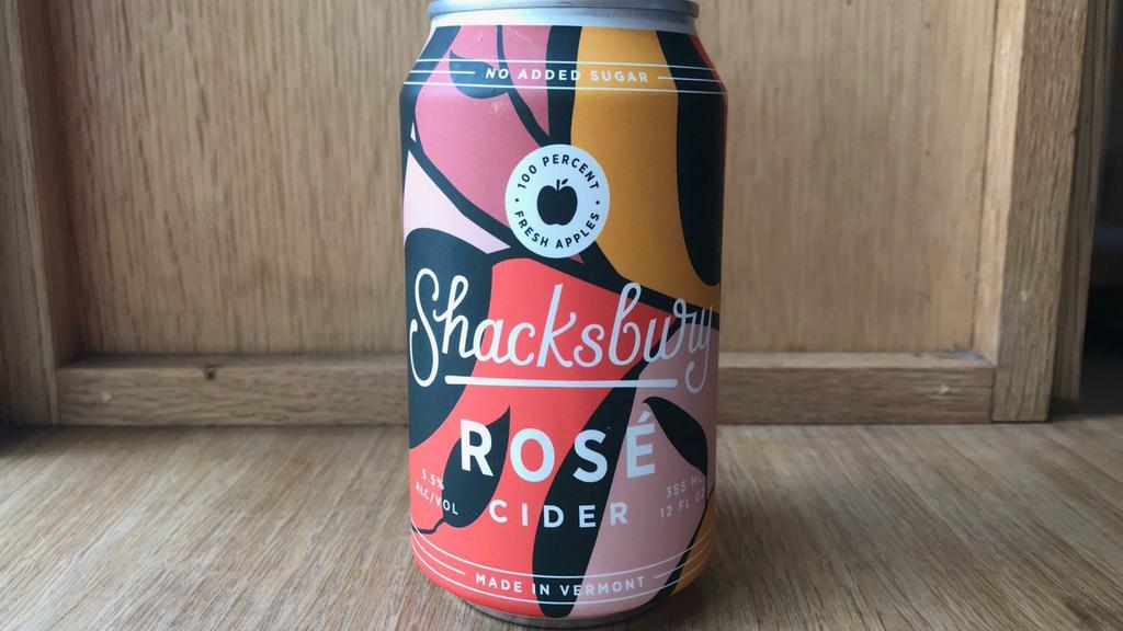 ROSÉ CIDER, SHACKSBURY (VT) · Its pink color comes from grape skins. So refreshing! 12oz.