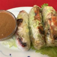 D5:BBQ chicken fresh spring rolls  · BBQ chicken ,shredded carrots,shredded lettuce,vermicelli noodle,fresh mints,rolled into ric...