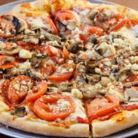 The Tuscany Pizza · Cheese, tomato sauce, mushrooms, tomatoes and gorgonzola cheese.