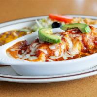 Enchilada Mazatlan · Yummy prawns sauteed with creamy garlic
 sauce, rolled in a flour tortilla. Topped with Jack...
