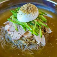 Mool Naengmyun (Cold Noodle)s · Cold buckwheat noodles with sliced beef and pickled daikon served in cold beef and ginger co...