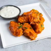 Buffalo Chicken Wings (6) · Our homemade crispy chicken wings are a crowd favorite. Served with blue cheese.