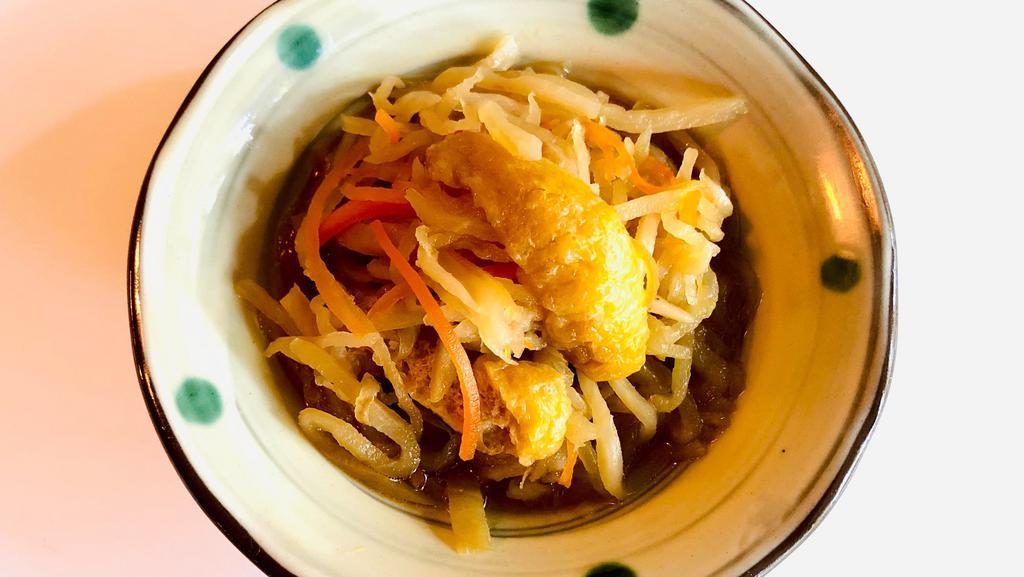 Kiriboshi Daikon                                                                  · Simmered sun-dried radish strips, carrots in dashi sauce