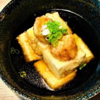 Agedashi Tofu and Scallop · Deep fried tofu and scallop with dashi sauce.