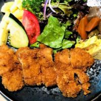 Chicken Cutlet Set · Breaded deep fried chicken served with rice, miso soup, salad.