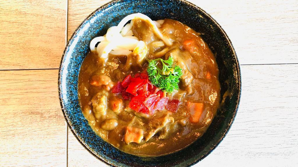Beef Curry Udon · Beef and vegetable curry  udon noodle soup