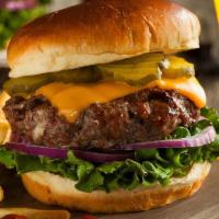 Bison Burger · 1/2lb premium bison patty, grilled and served with roasted peppers, onions, tomato, lettuce,...