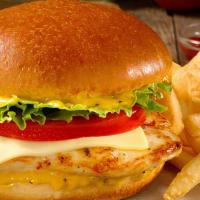 Grilled Chicken Burger · Free ranch chicken breast charbroiled in low heat. Served with choice of your cheese, lettuc...