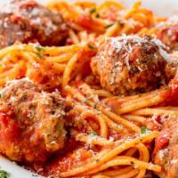 Spaghetti Meatballs With Italian Marinara Sauce · Specially Made Italian-American Dish Consisting of Spaghetti, Classic Marinara Sauce And Ita...