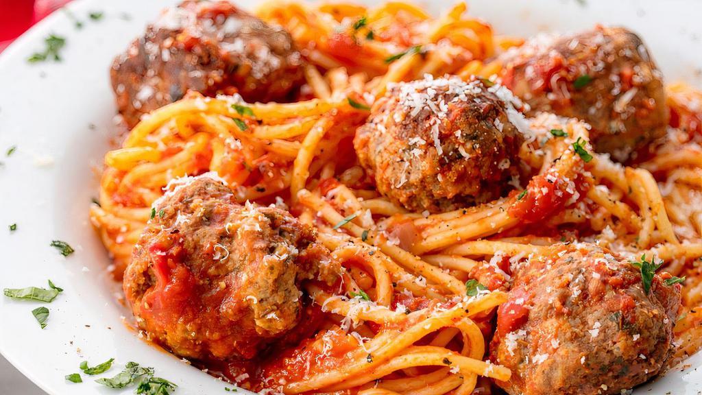 Spaghetti Meatballs With Italian Marinara Sauce · Specially Made Italian-American Dish Consisting of Spaghetti, Classic Marinara Sauce And Italian Meatballs That You Can't Resist.