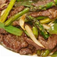 Asparagus Beef · Yummy Mongolian Beef with steak and asparagus and tossed in our house sauce.