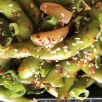 Edamame · Lightly salted, garlic or spicy garlic cooked soybeans