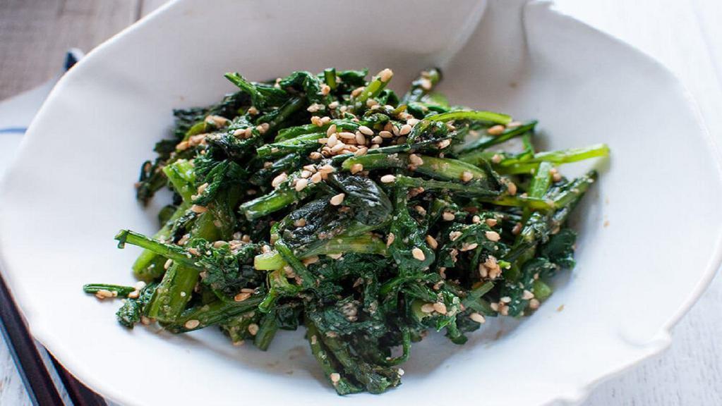 Goma Ae · Baked spinach with sesame and soy sauce.