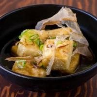 Agedashi Tofu · Deep fried tofu with tempura sauce.