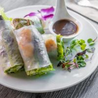 FRESH SPRING ROLLS  · Rice paper wrap, red leaf lettuce, vermicelli, crispy shallot, mint, pickled daikon and carr...