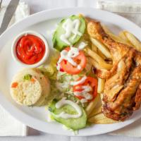 POLLO FRITO CON PAPAS · fried chicken with fries (beans not included