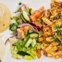Chicken Gyros Plate · Slow cooked thinly sliced chicken.