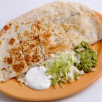Super Quesadilla · Hot melted cheese is combined with lettuce and your choice of meat and is sandwiched between...