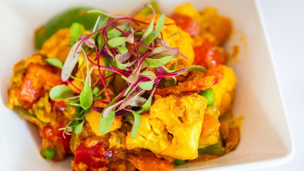 Mix Vegetable Sabji · Fresh mixed vegetables cooked with ginger, garlic, tomato and spices.