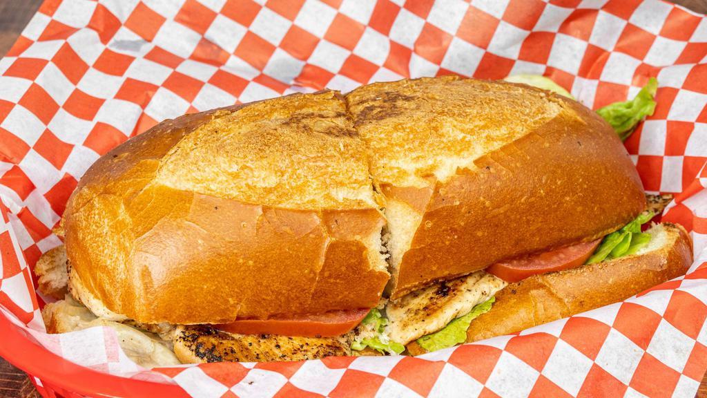 Grilled Chicken Sandwich · 8 oz. Seasoned Grilled Chicken Breast served in a French Roll with Lettuce, Tomato and Mayo