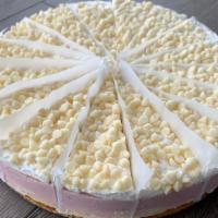 White Chocolate Strawberry · Scrumptious strawberry gelato on a New York style cheesecake base, with a white chocolate wh...