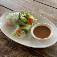 Vegetable Spring Roll (2pc) · Lettuce, cucumber, carrot, cilantro and avocado with rice noodle