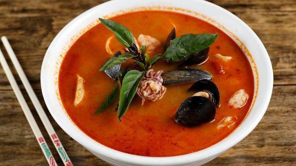 Zen Noodle Soup · Gluten-free. Coconut based sambal broth, calamari, shrimp, black mussels, basil.