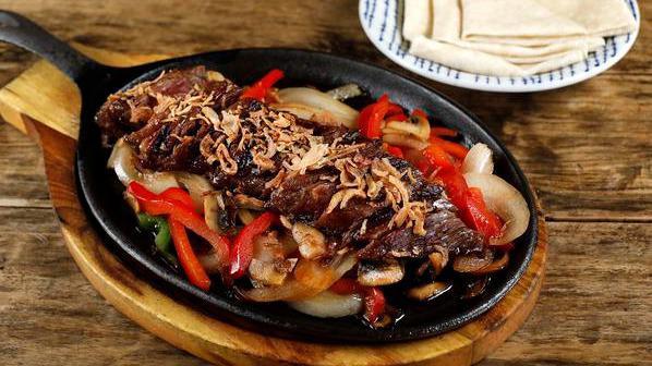 Hanger Steak BBQ Mushu Wraps · Marinated with Korean spices, sautéed vegetable.