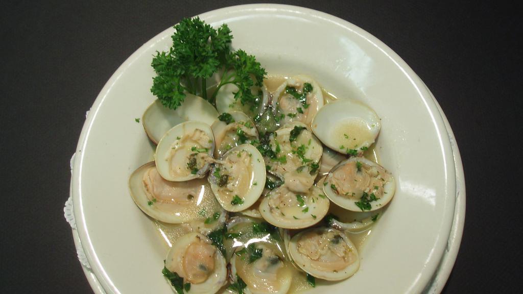 Clams · Steamed in their natural juices with garlic, white wine, lemon and parsley or a light tomato & herb sauce