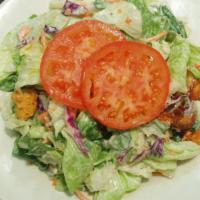 Our House Salad · Vegetarian. Fresh tossed greens with cucumber, daikon radish carrots, red cabbage, scallion,...