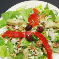 Caesar's Fantasy · Caesar salad, kalamata olives, artichoke hearts, roasted red bell peppers, crumbled gorgonzo...