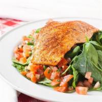Salmon Delight · Spinach salad tossed with mushrooms, pine nuts and Italian salsa basilico dressing, served w...