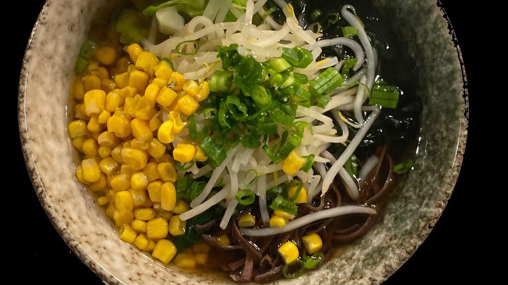 Vegetable Ramen · Vegetable & fish broth with spinach cabbage, corn, kikurage, bean sprouts, menma, green onion & sesame seeds.
