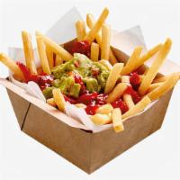 Bacon Guacamole Fries · French fries topped with guacamole, bacon and shredded cheese.