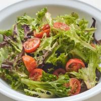 Small House Salad · Small house salad of mixed organic greens, tomatoes and mustard-dill vinaigrette. Vegetarian