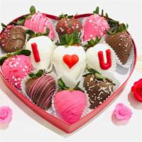 I Love U Strawberries · Beautifully Crafted, 12 fresh Chocolate dipped strawberries. with I Love U letters on strawb...