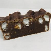 Rocky Road Fudge · Chocolate fudge with marshmallows and walnuts.