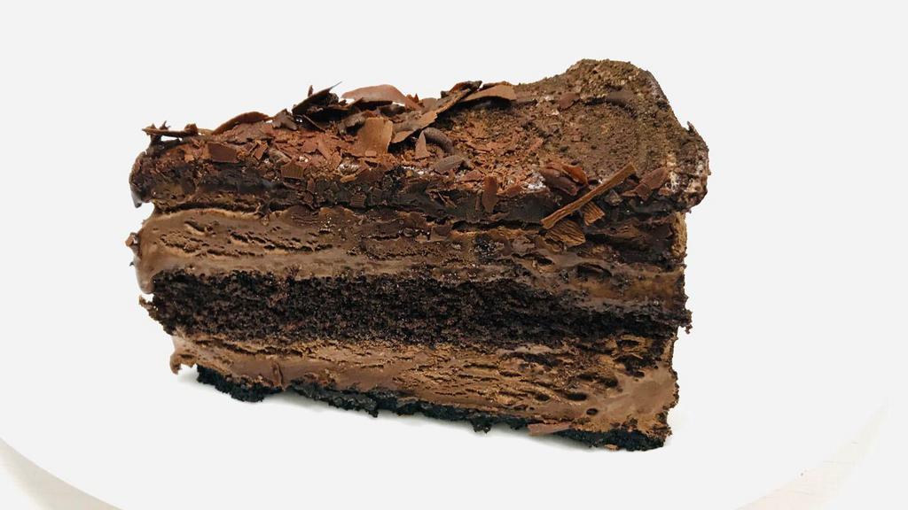 Chocolate mousse Cake · layers of chocolate cake and chocolate mousse, topped with chocolate ganache.